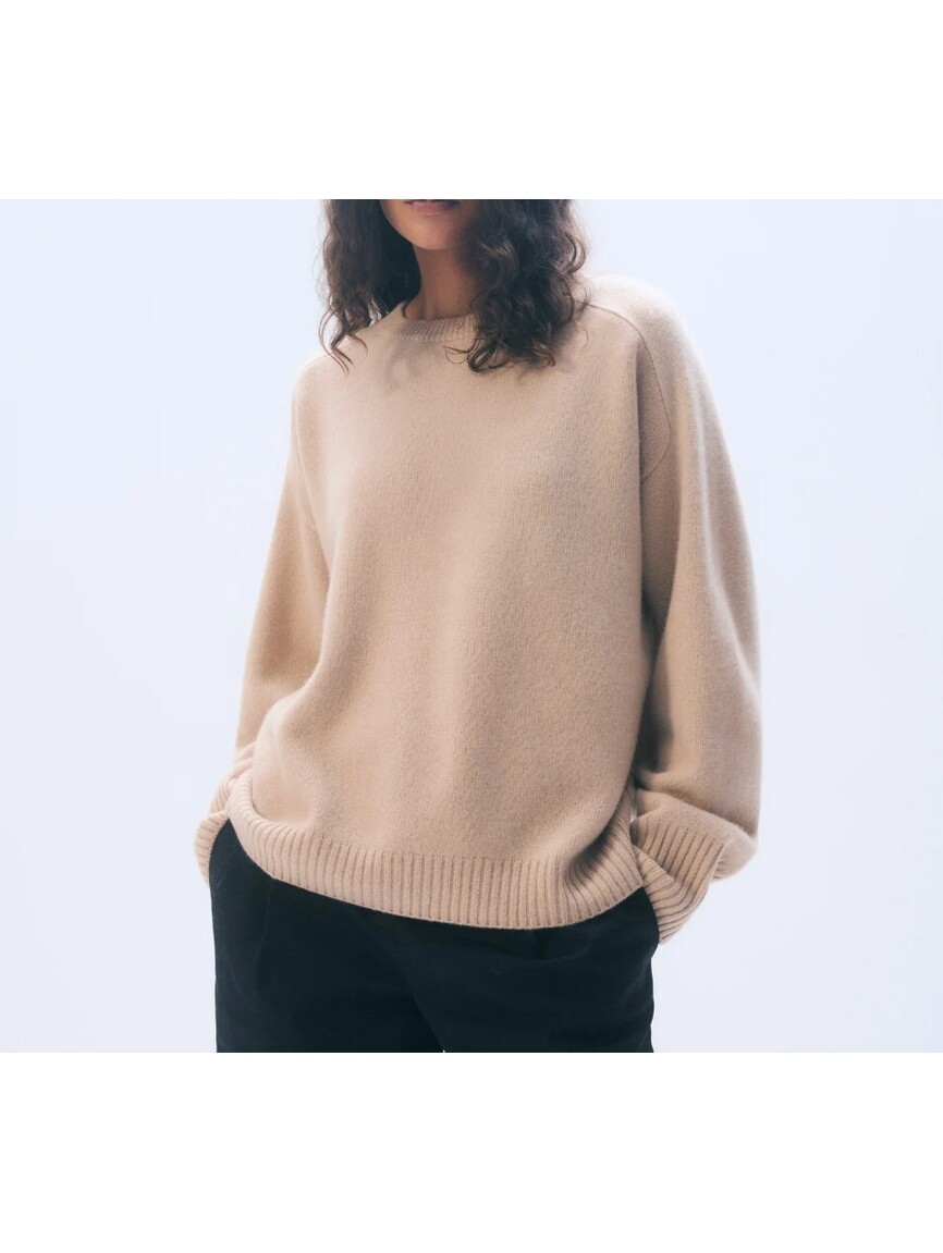 White + Warren Cashmere Saddle Sleeve Crewneck Camel